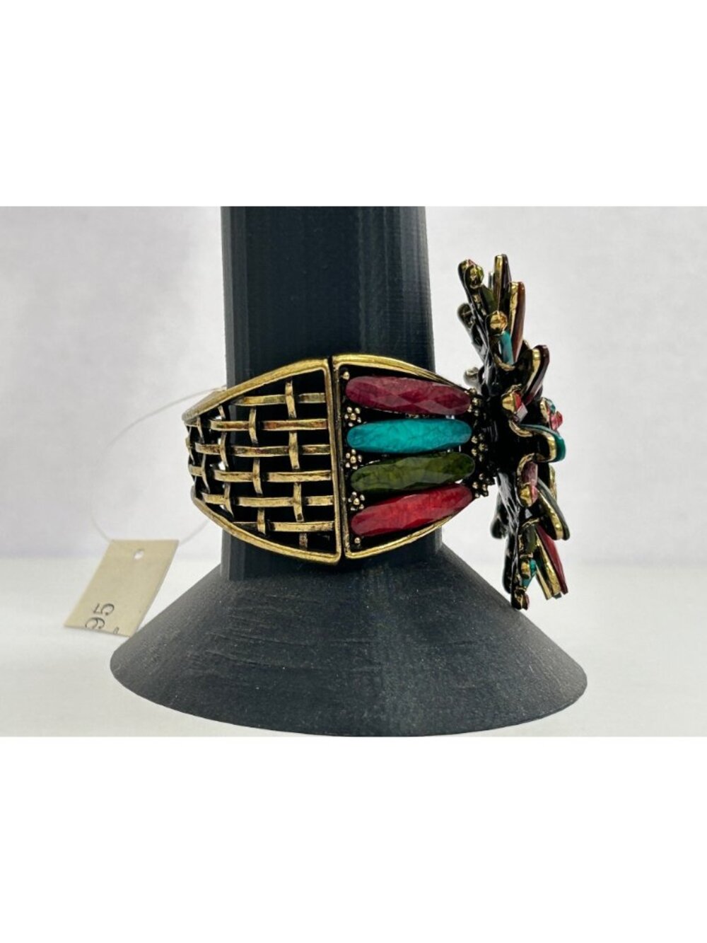 Vintage SDLZ Colorful Rhinestone Flower Faceted Cuff Bracelet Gold-Tone Costume - Picture 4 of 8